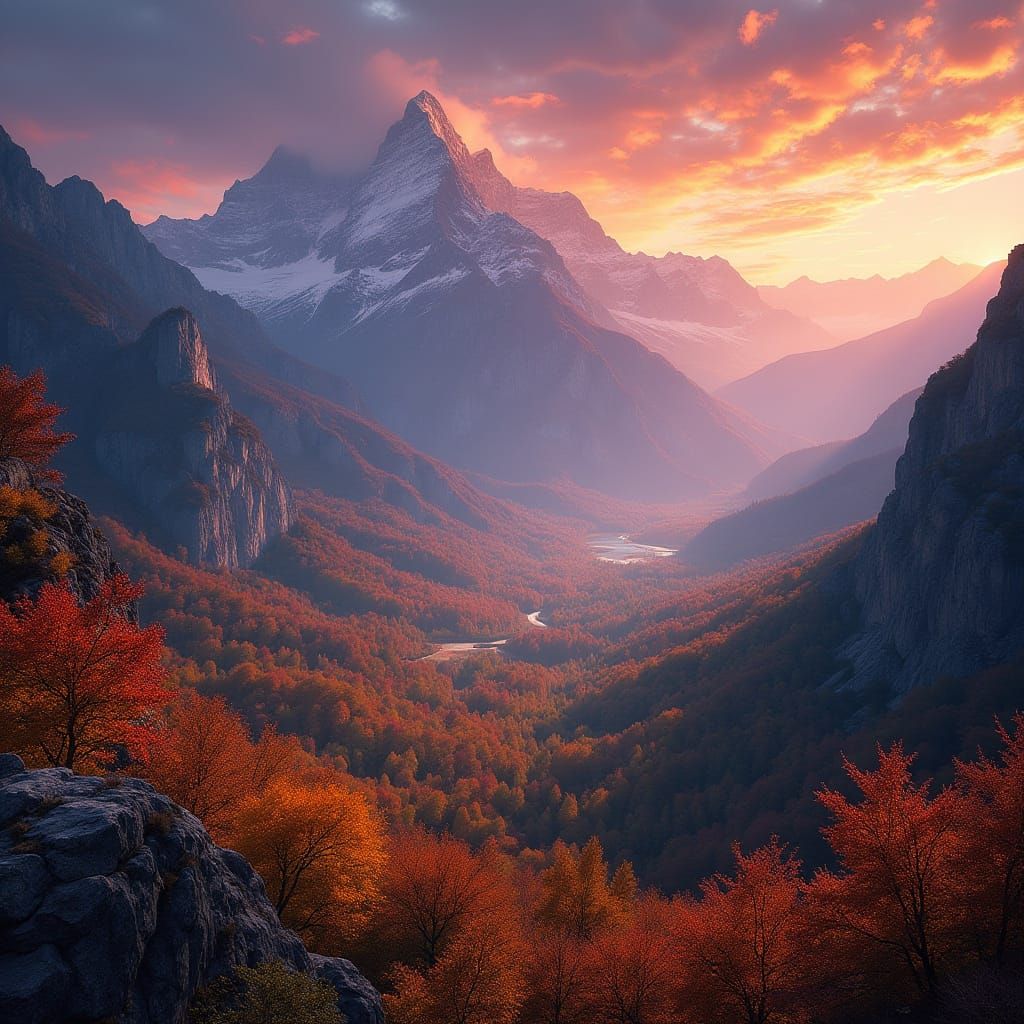 Spectacular Autumn Mountain Vista in Vibrant Colors