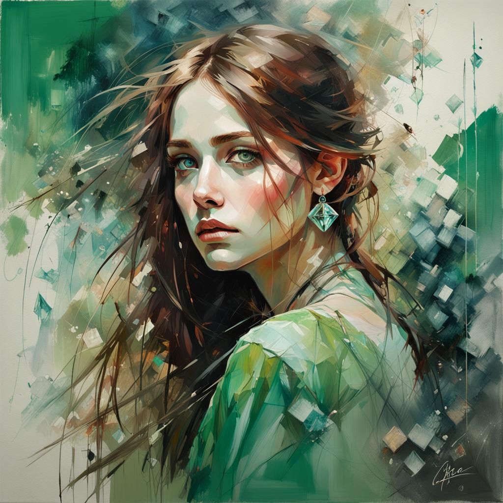 Beautiful Girl with Piercing Eyes, Oil on Canvas