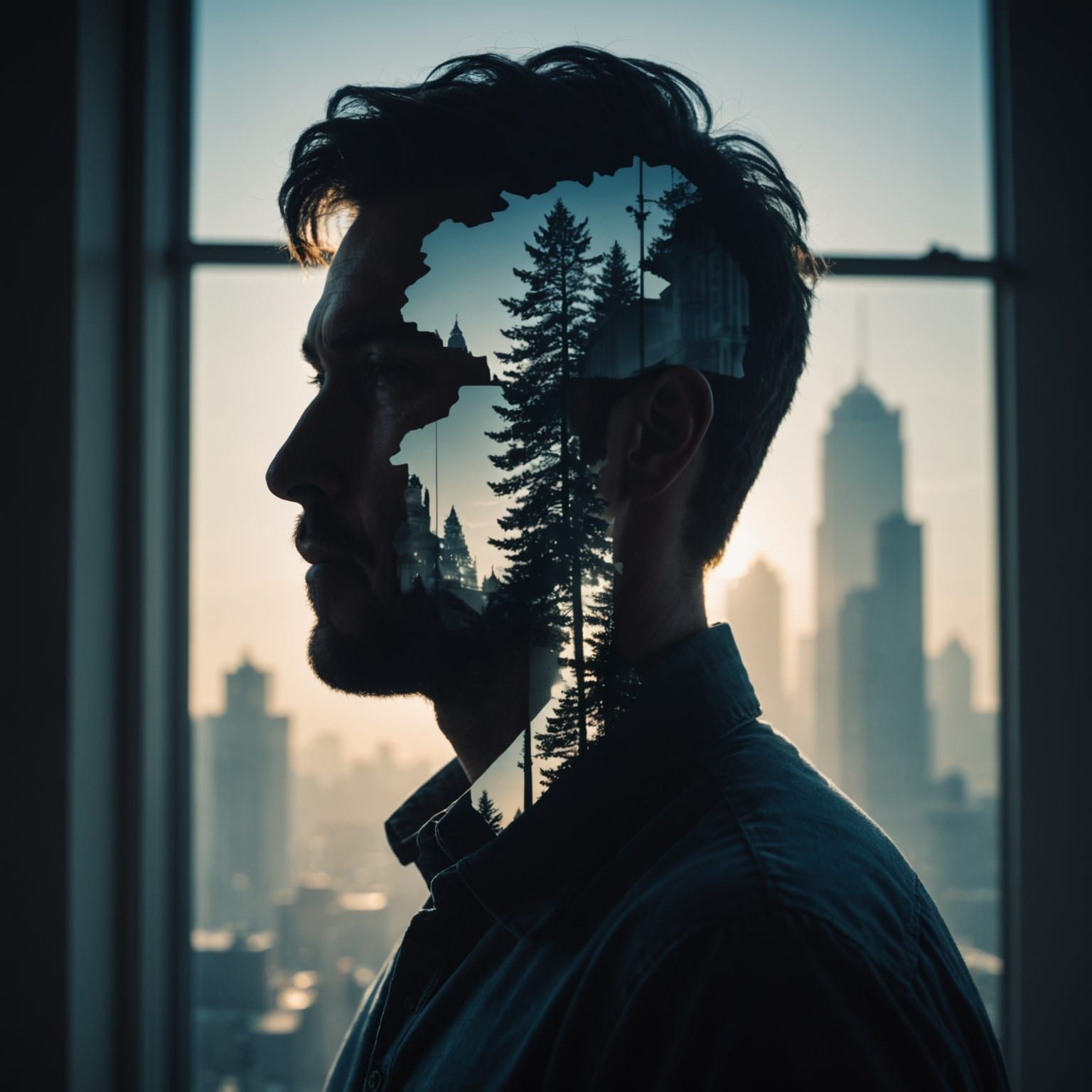 Man Silhouetted Against a Storybook Background