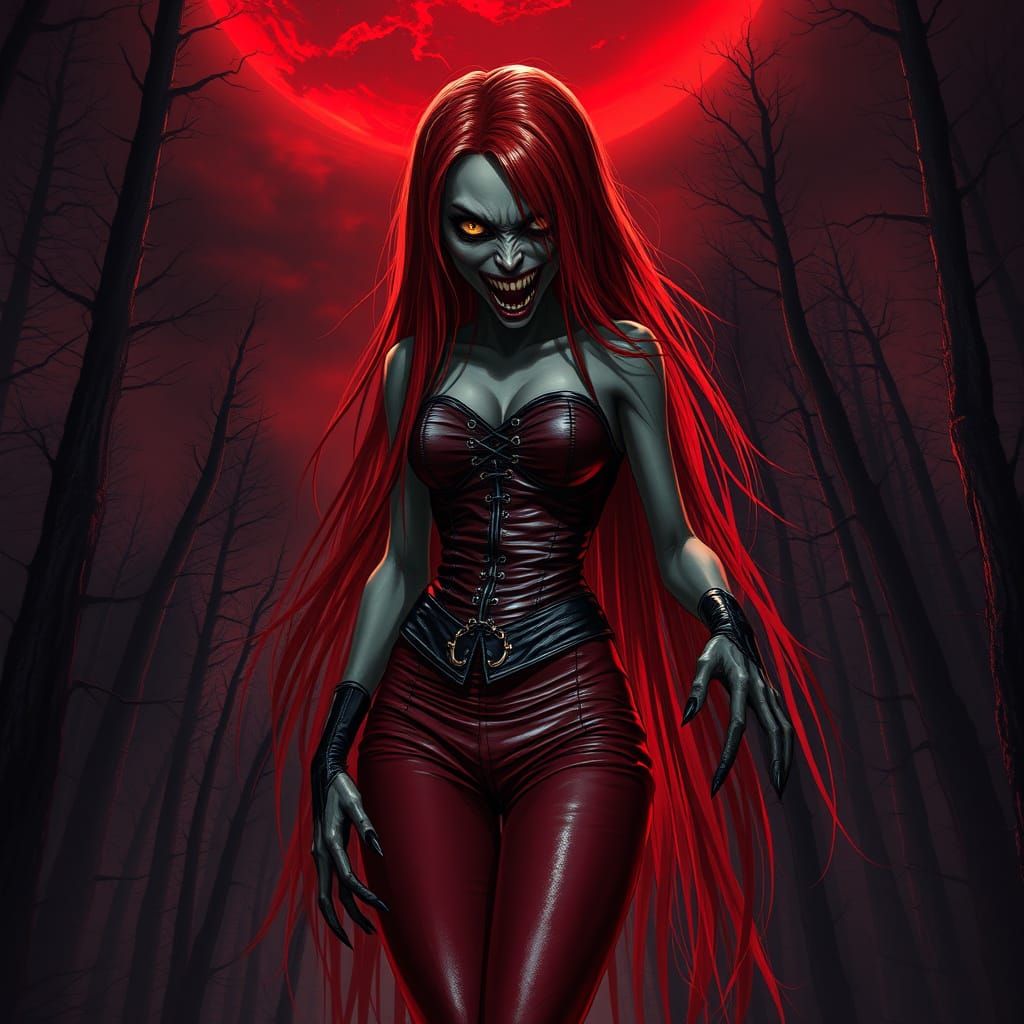Ethereal Vampire Goddess Unleashes Fury in Crimson Haze
