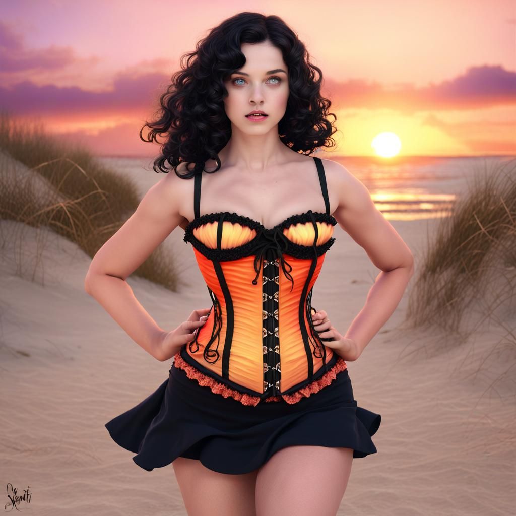 Summer Witch on Beach at Sunset: Fantasy Art