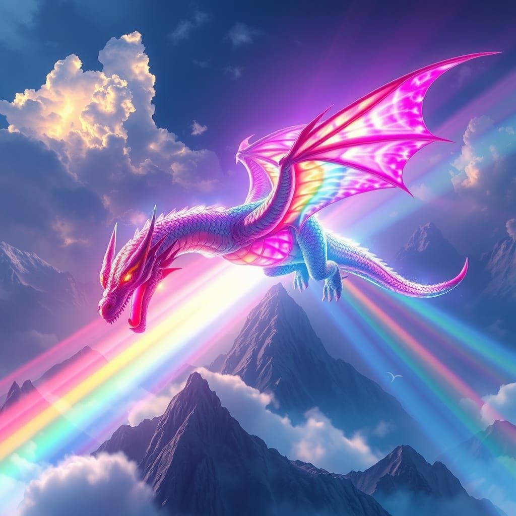 Majestic Light Dragon Above Rainbow Mountains