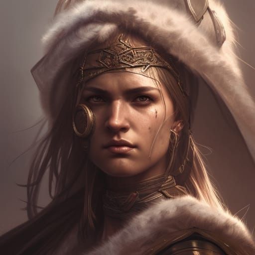 Warrior Woman Portrait in Digital Matte Painting Style