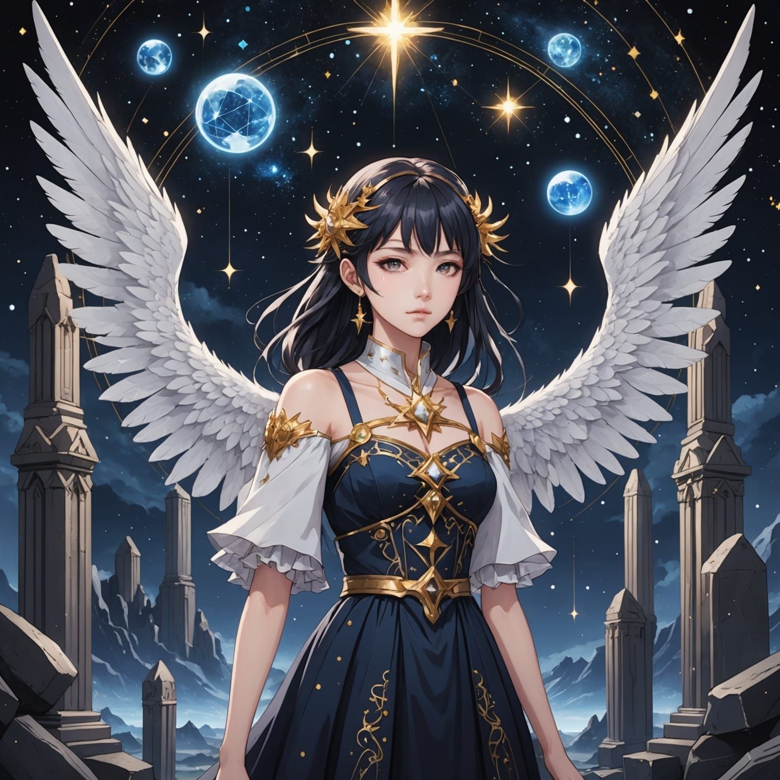 Surreal Anime Mythology Portrait with Angels