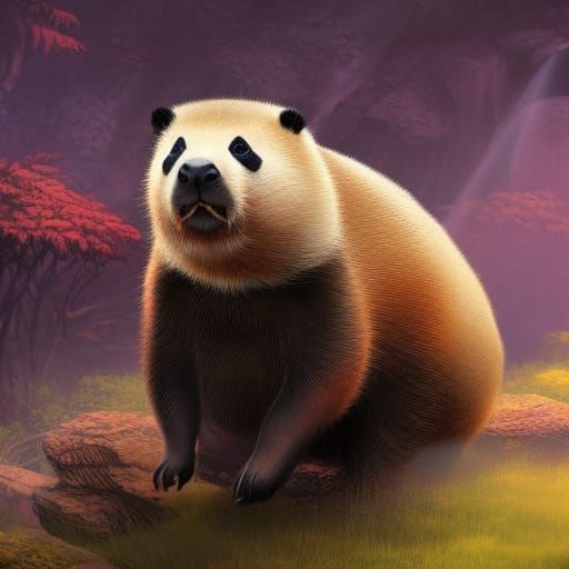 Capybara Panda Hybrid in Detailed Matte Painting