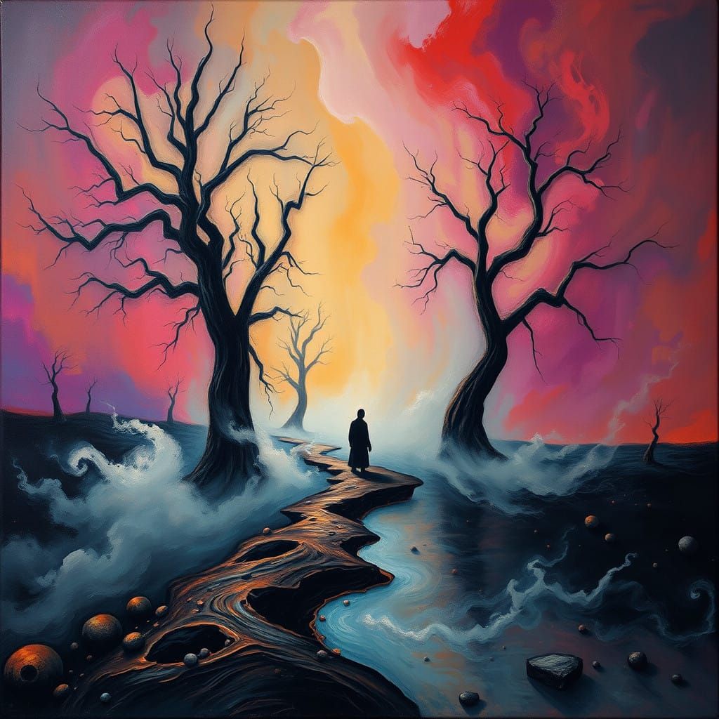 Lost Soul in Eerie Purgatory Dreamscape