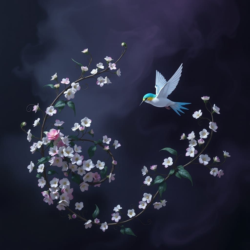 Fantasy Vine with Bird in Digital Painting Style