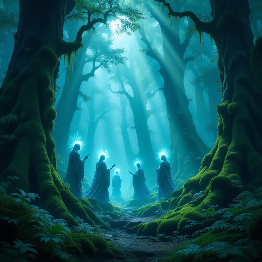 Benevolent Japanese Forest Spirits in Ethereal Light