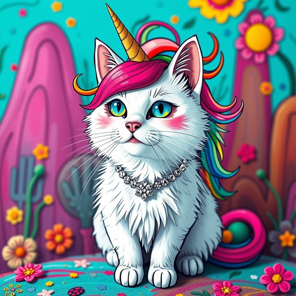 Rainbow Unicorn Cat in Pop Surrealist Style