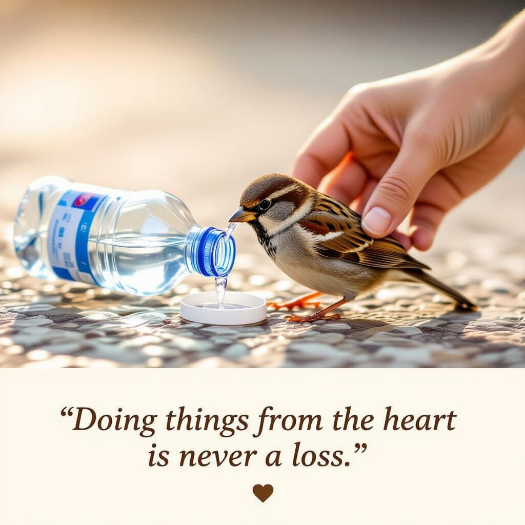 Sparrow Drinks From Hand: A Touching Photograph