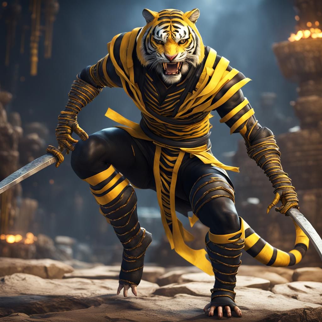 Tiger Ninja Warrior with Katana: Fantasy Art