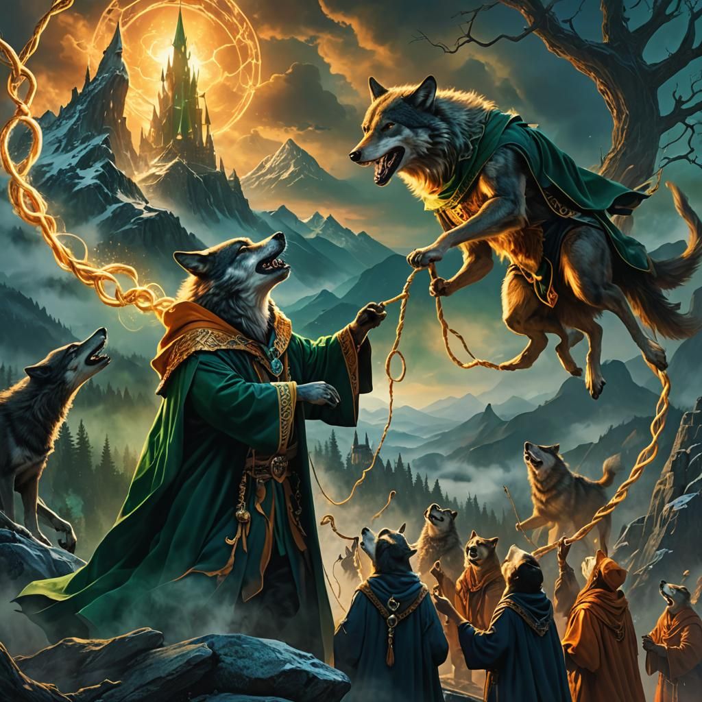 Wolves Photobombing Wizard in High-Fantasy Matte Painting