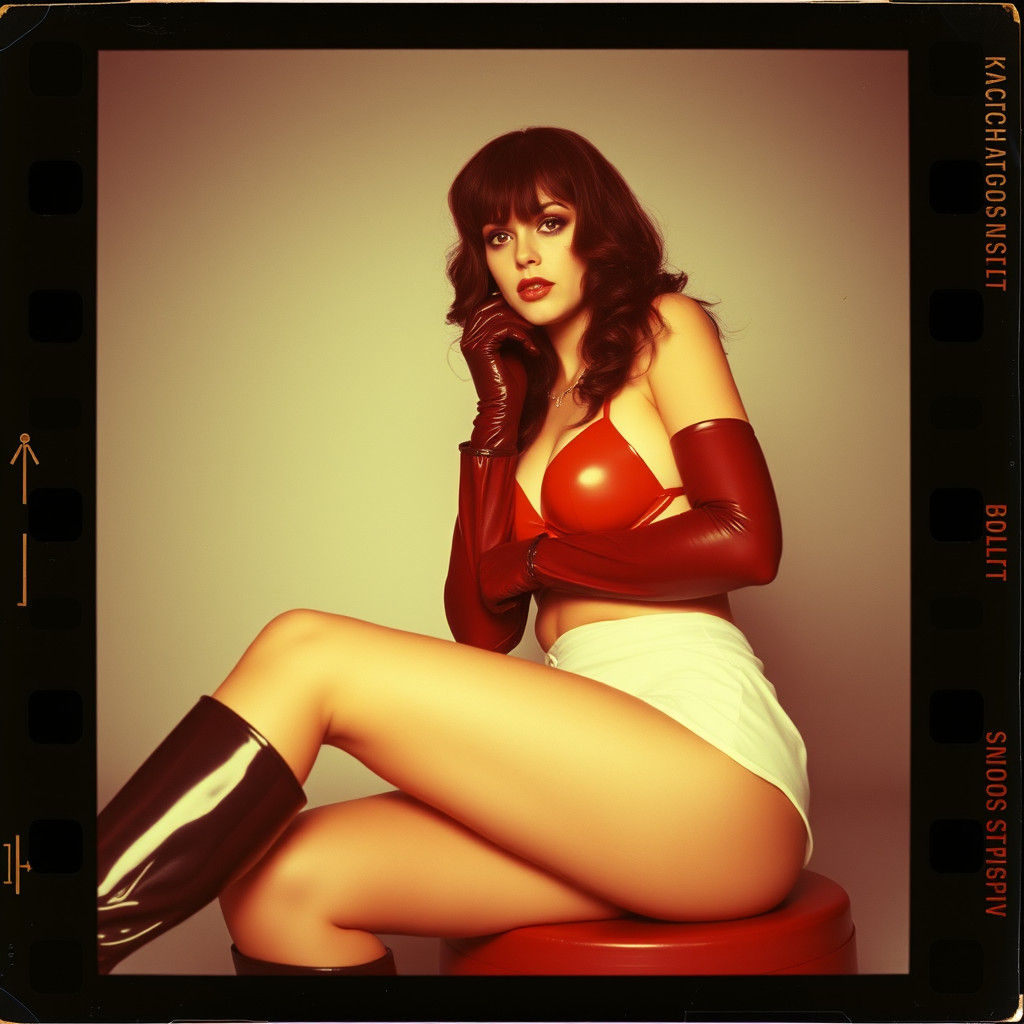 Hyperrealistic Woman in Latex, Vintage Polaroid Style