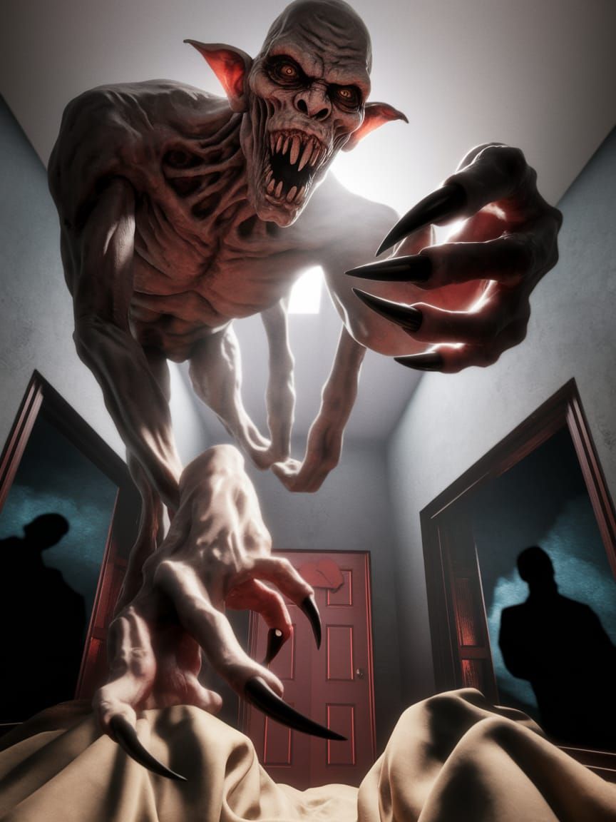 Terrifying Demon Fusion in Dark Bedroom