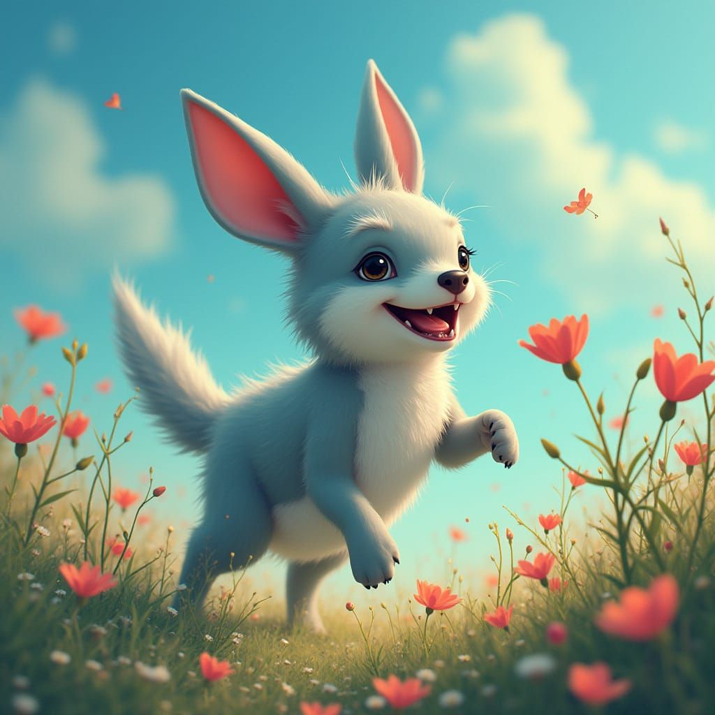 Dog Dolphin Rabbit Hybrid in Dreamlike Style