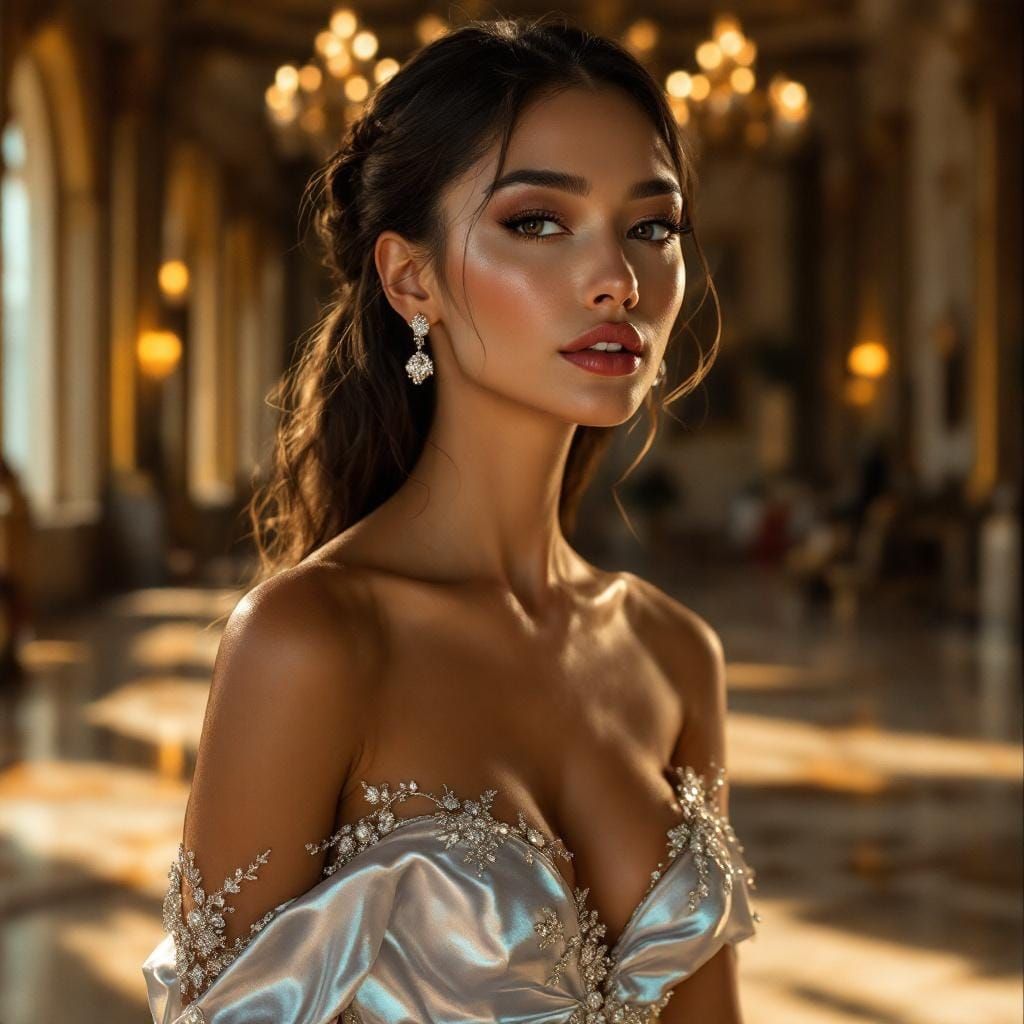 Iridescent Gown: Ultra-Realistic Portrait of Timeless Beauty
