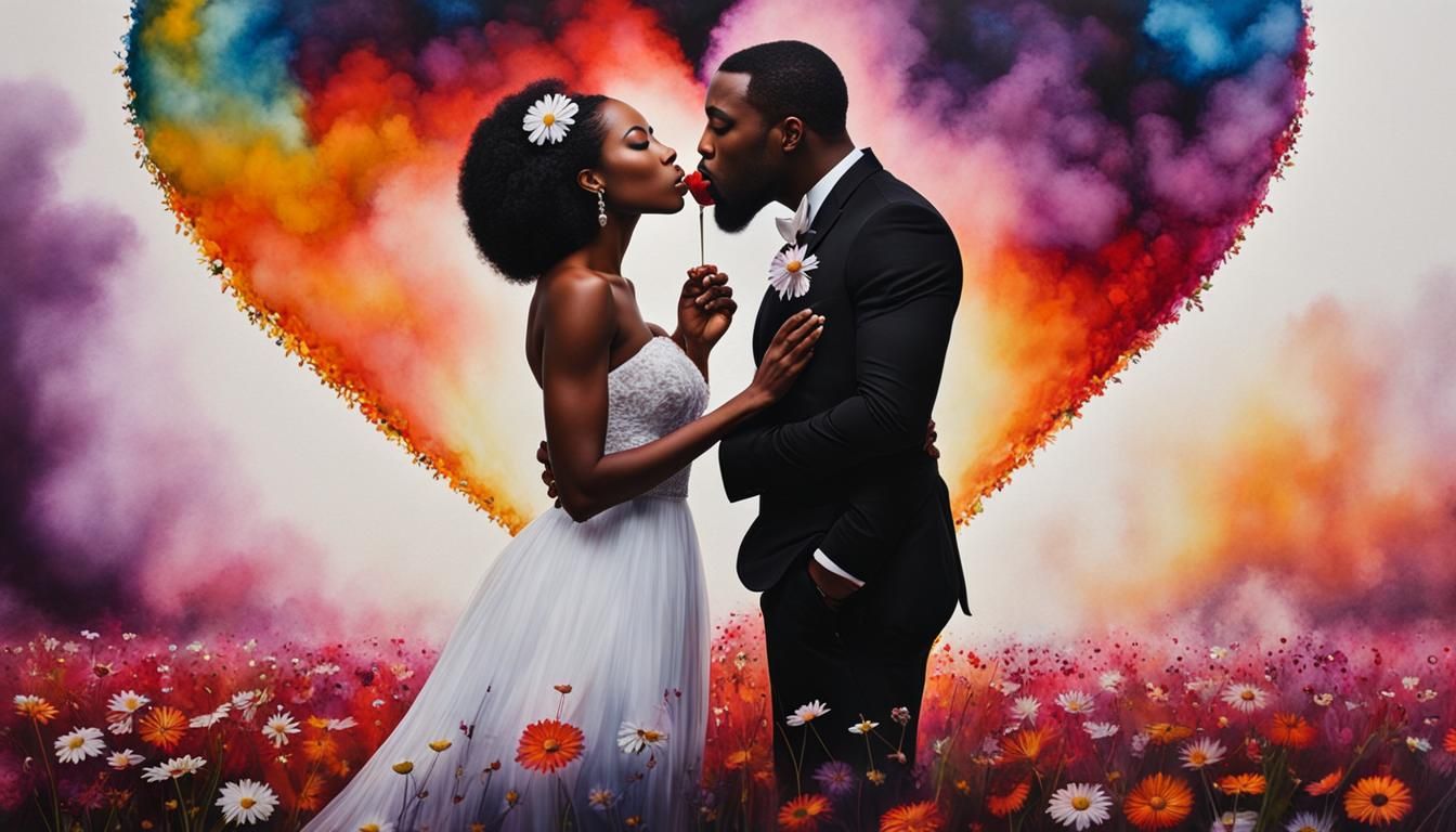 Romantic Black Couple Kissing with Heart