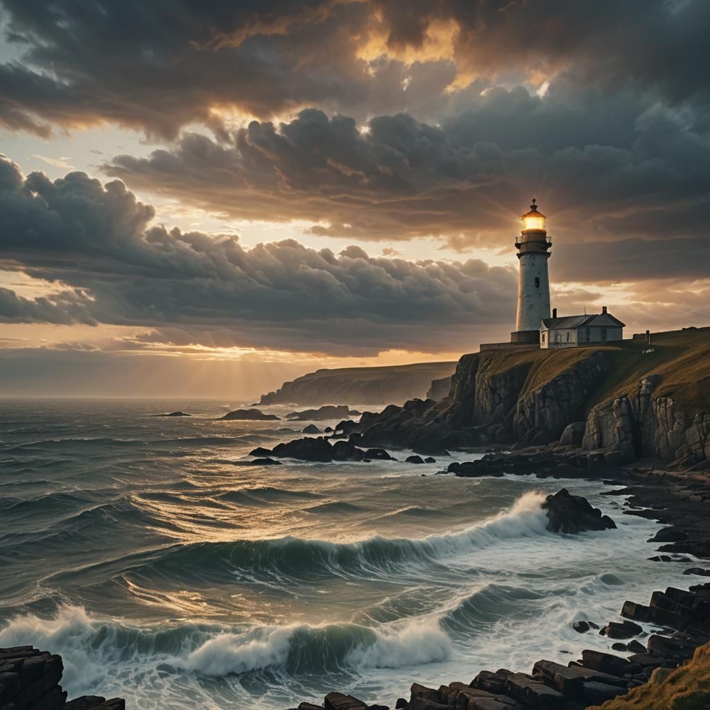 Coastal Lighthouse at Sunset: Cinematic Photography
