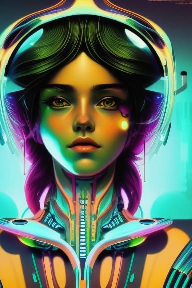Neon Portrait of a Girl in Cyberpunk Style