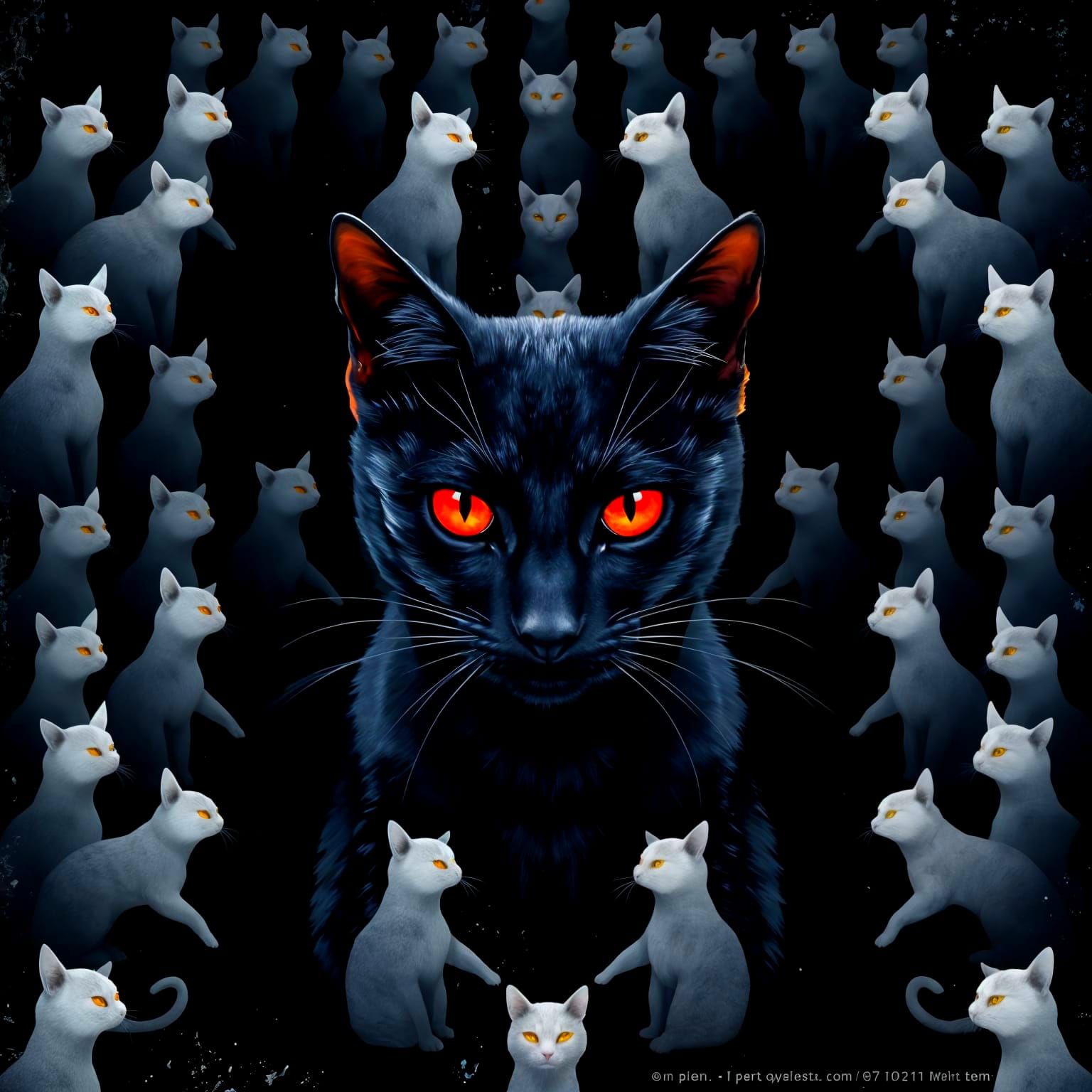 Monochrome Cat King Surrounded by Loyal Subjects