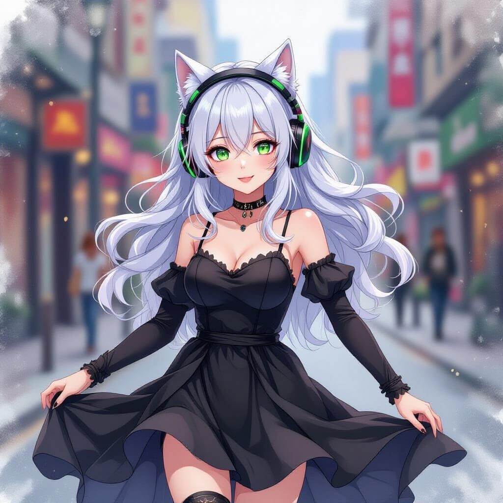 Anime Woman Dancing in Gothic Street Fashion