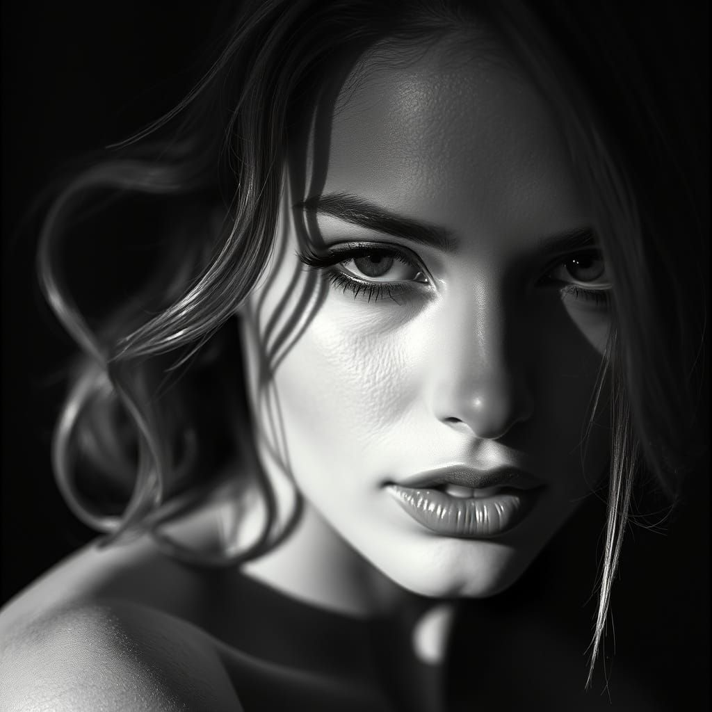 Elegant Monochromatic Supermodel Portrait in High Fashion St...