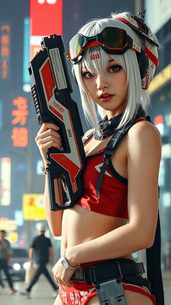 Cyberpunk Mecha Girl with Futuristic Gun