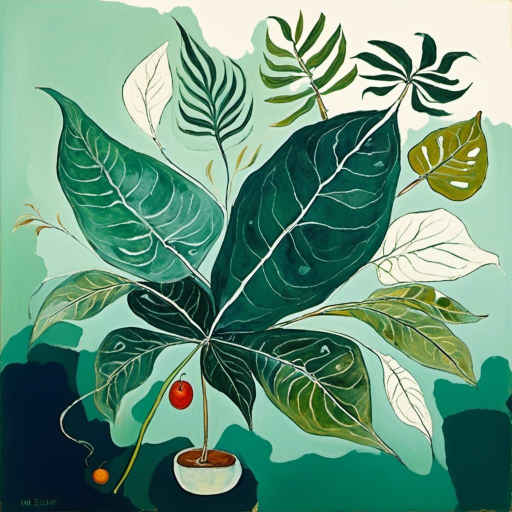 Botanical Post-Impressionist Leaf Binding in Oil