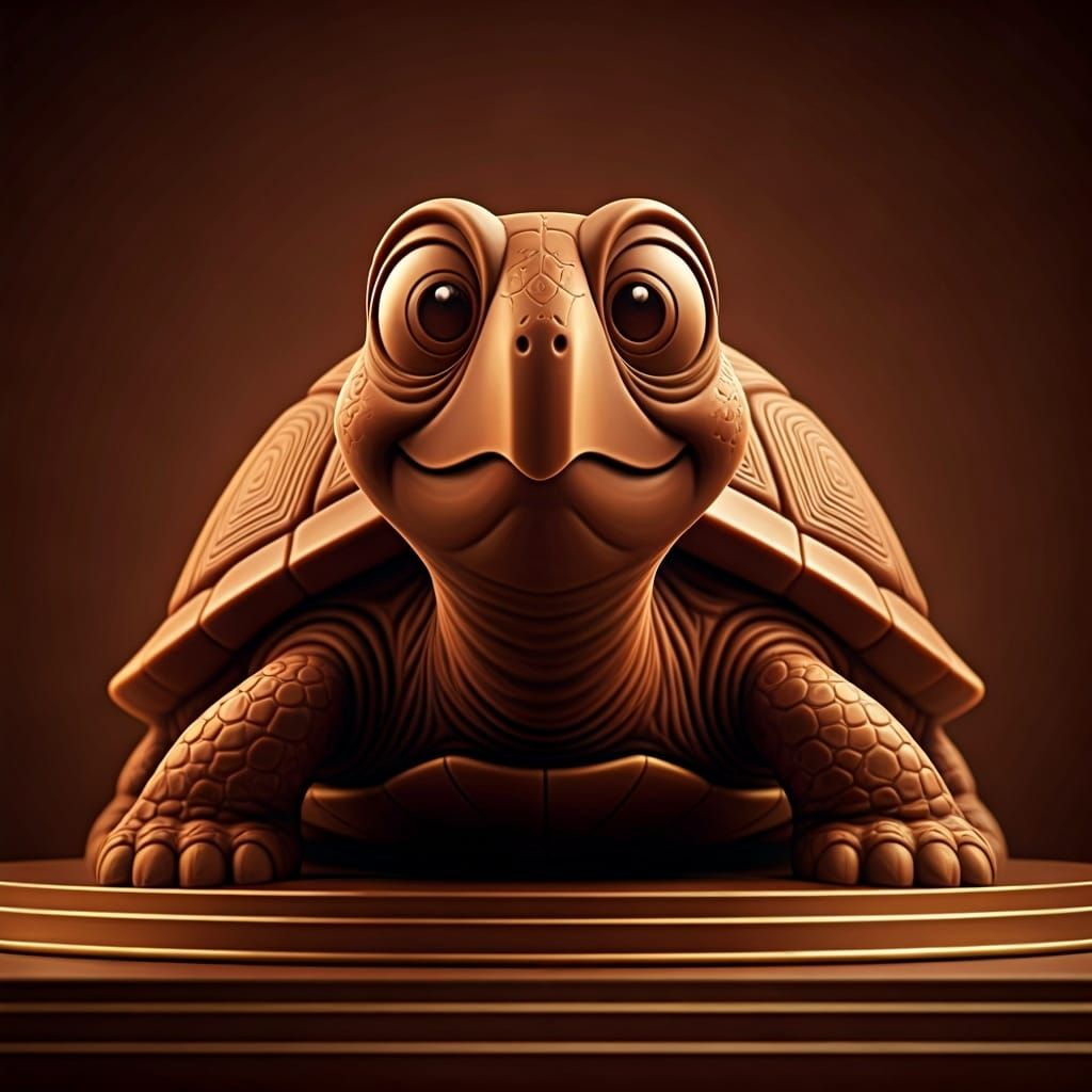 Victorious Chocolate Turtle Statue in Syntwave Kitchen