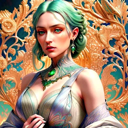 Ethereal Goddess in Vibrant Jugendstil Splendor