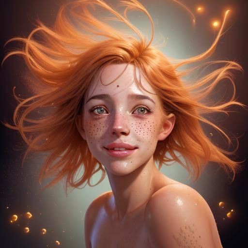 Freckled Girl Emerges from Water with Enigmatic Smile