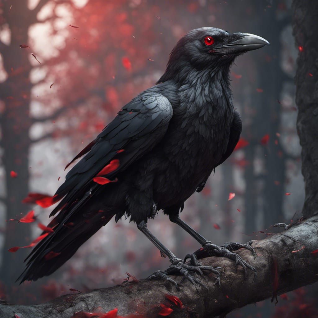 Ruby-Eyed Crow in Detailed Matte Painting Style