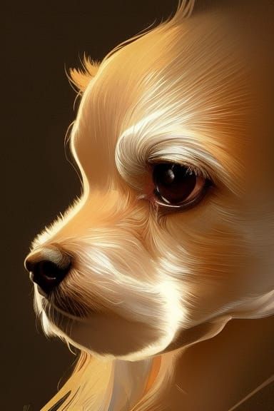 Symmetrical Dog Portrait, Detailed Digital Art