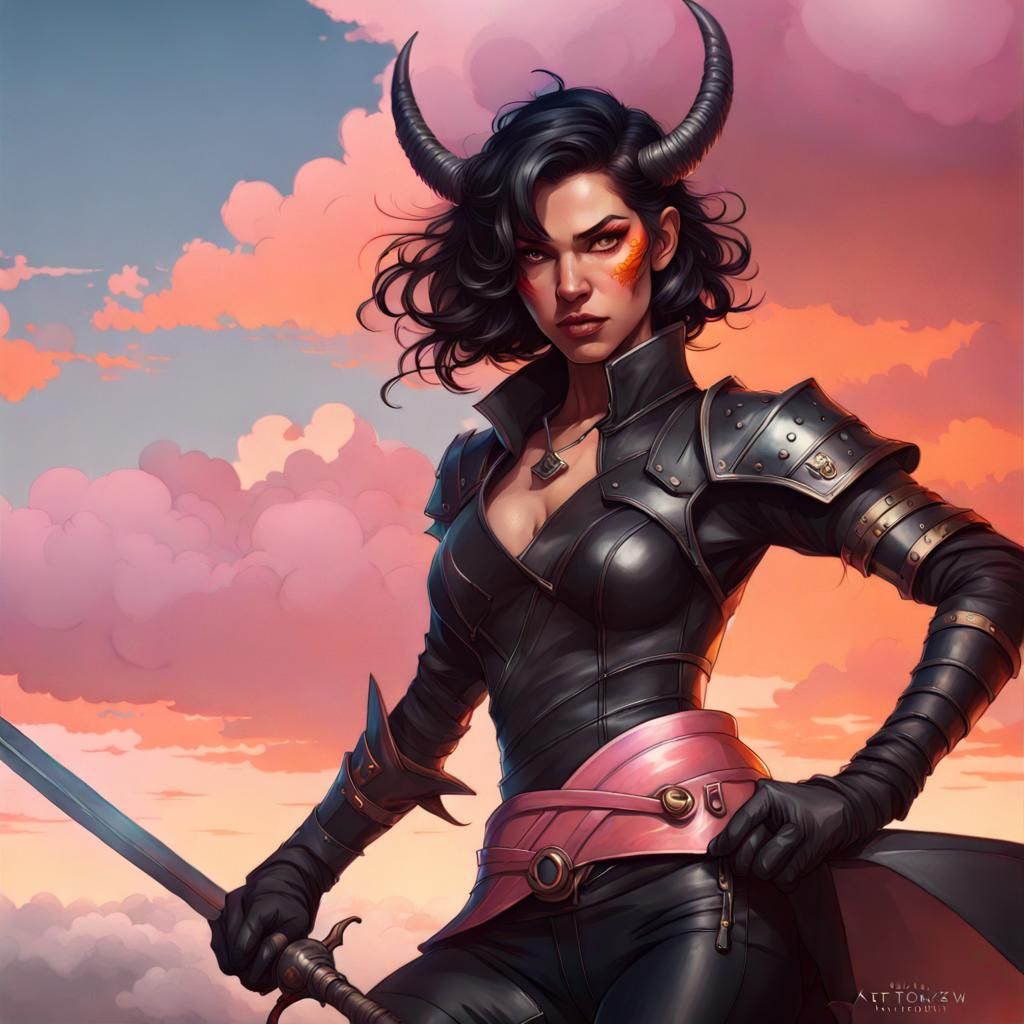Tiefling Warrior with Rapier, Hyperdetailed Concept Art