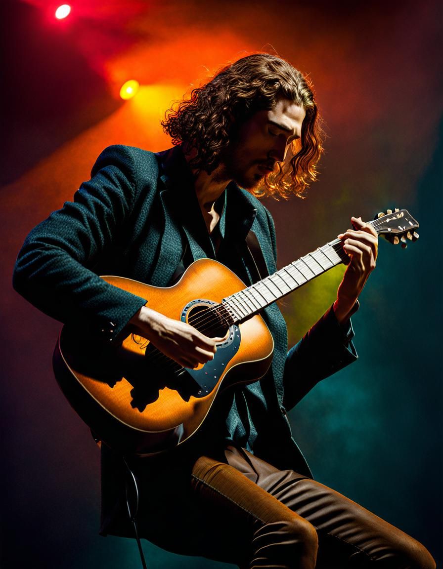 Hozier Playing Guitar in Groovy Inuit Art Style