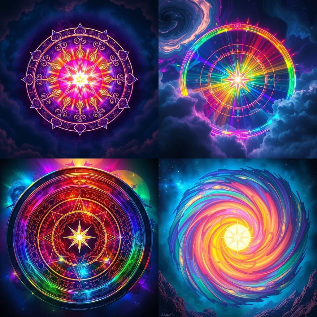 Whimsical Rainbow Circles with Celestial Star