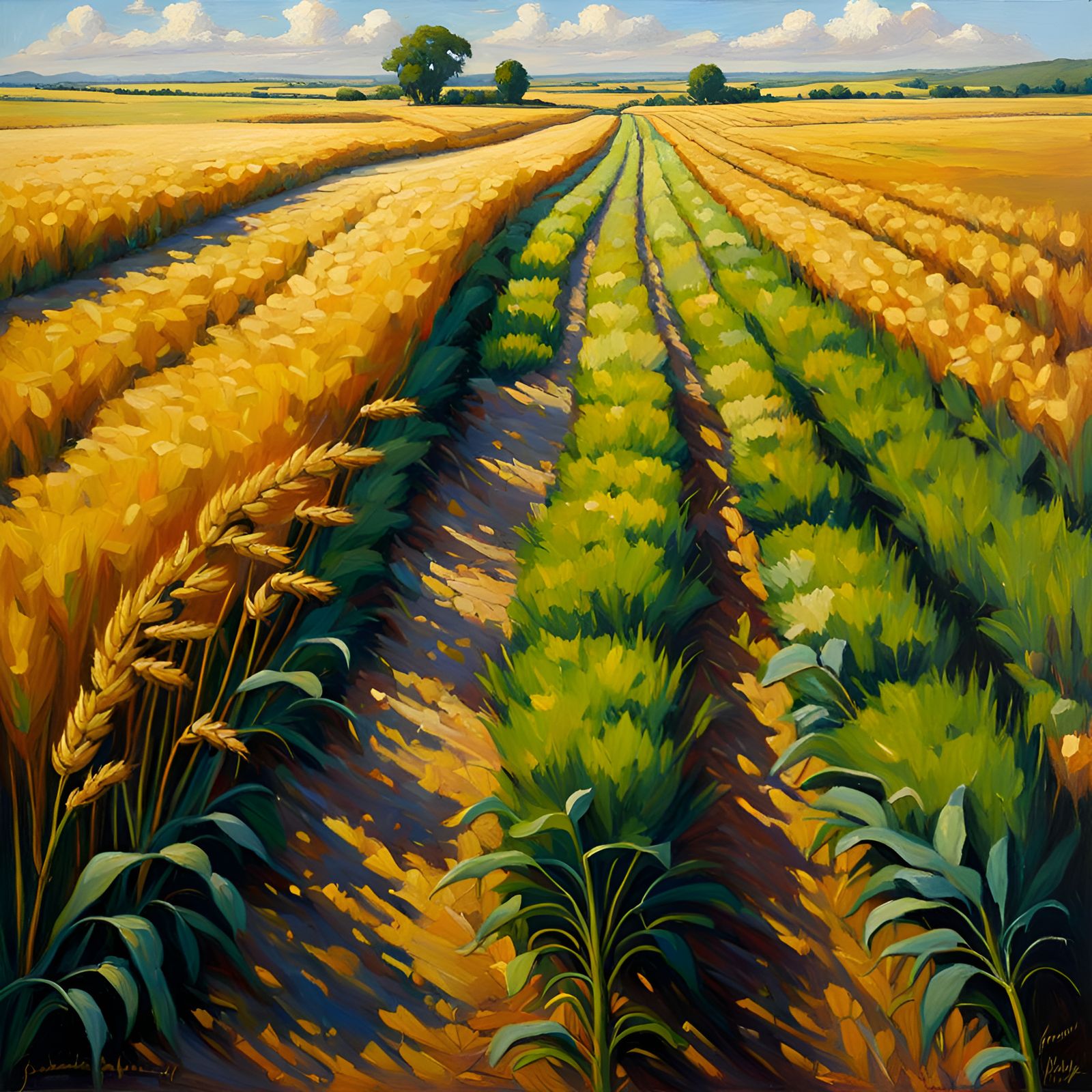Golden Wheat Fields, Oil Painting