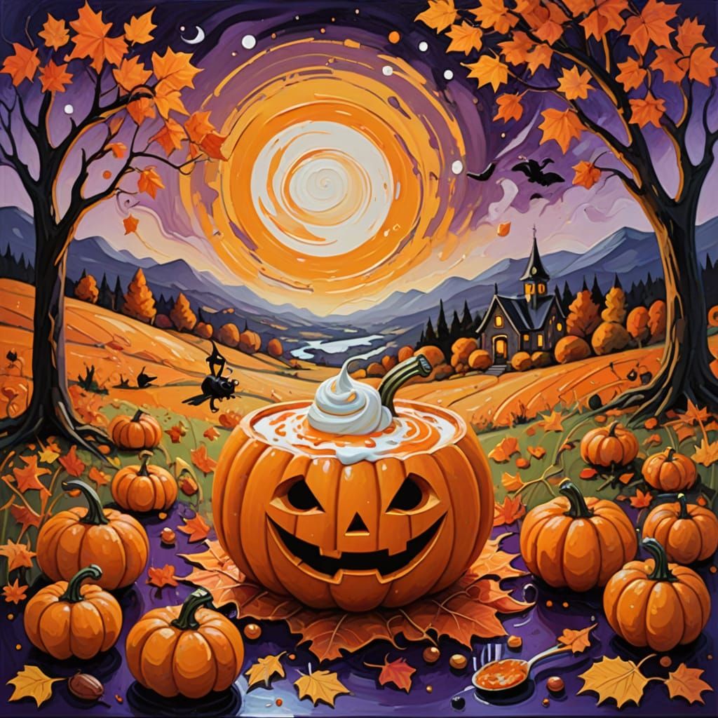 Anthropomorphic Pumpkin Enjoys Pumpkin Spice Yogurt in Autum...