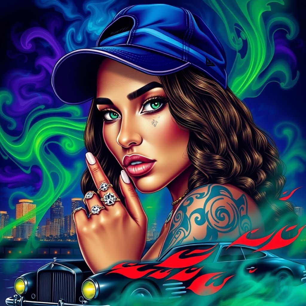 Maori Woman Portrait with Swirling Smoke