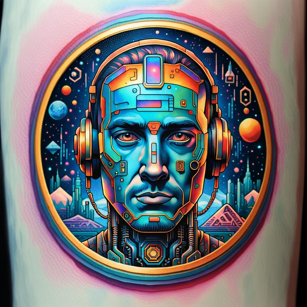 Scifi futuristic holographic tattoos imbedded with AI chips ...