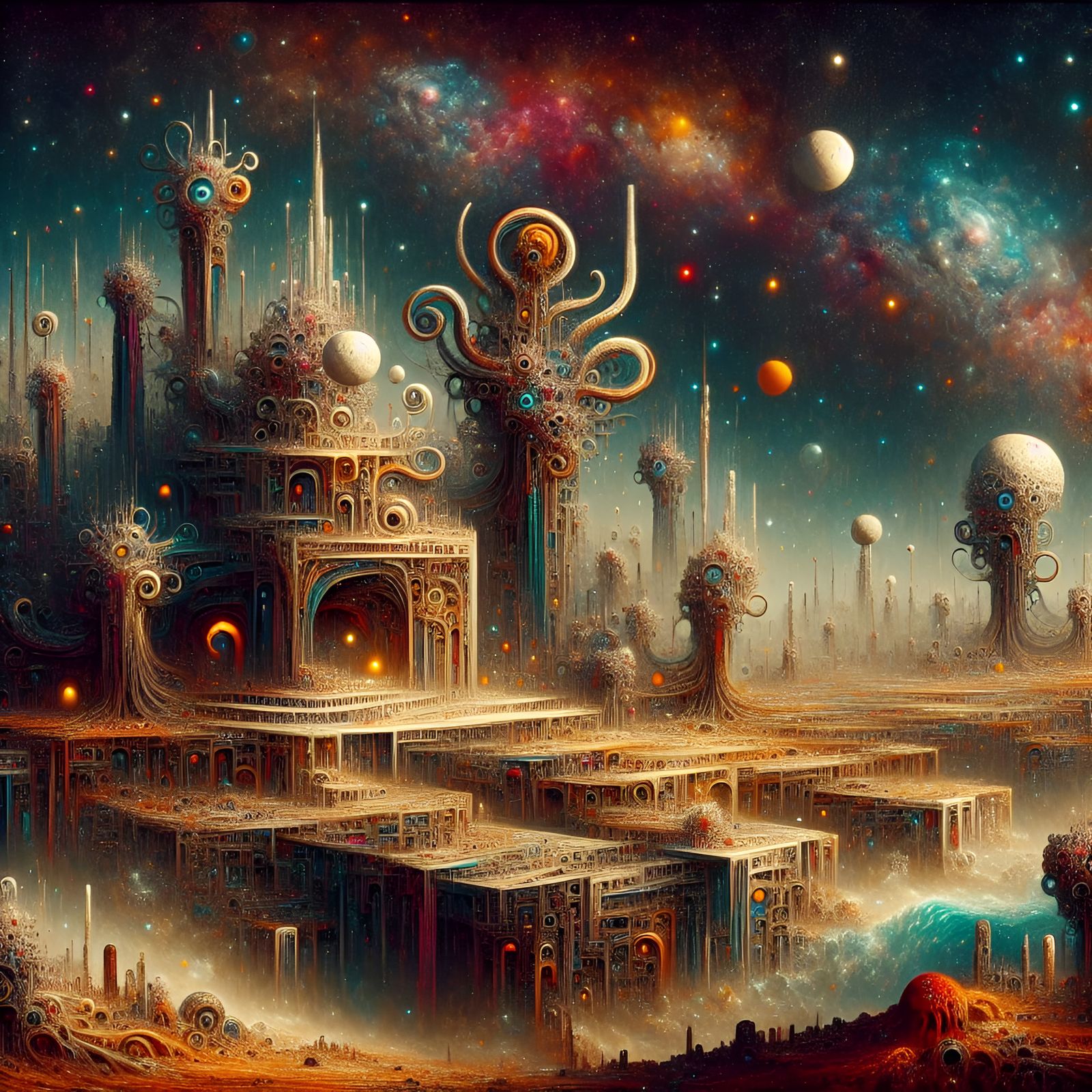 Cosmic Horror in Surreal Retro Academic Art