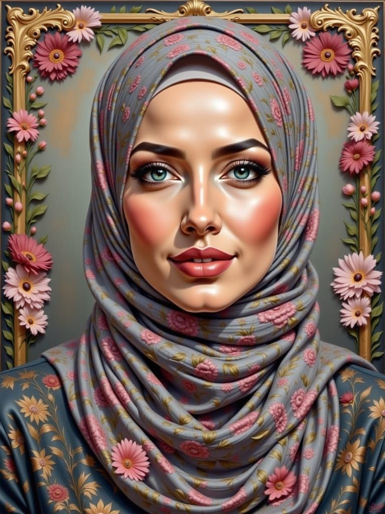 Beautiful Hijabi Woman Oil Painting Portrait