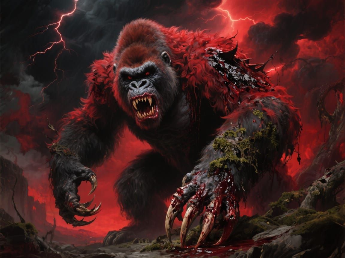 Demonized Gorilla in Hellish Bouguereau Style