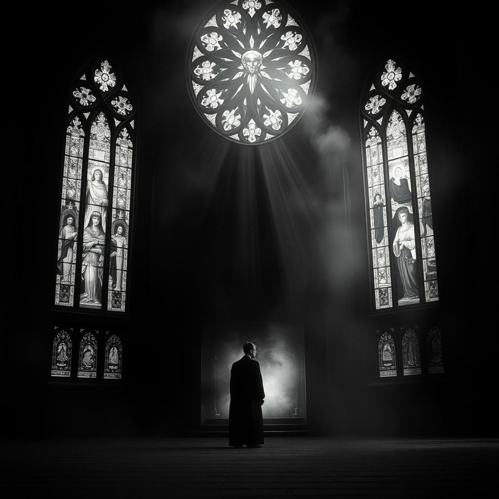 Cathedral Threshold: Moody Black and White Film Still