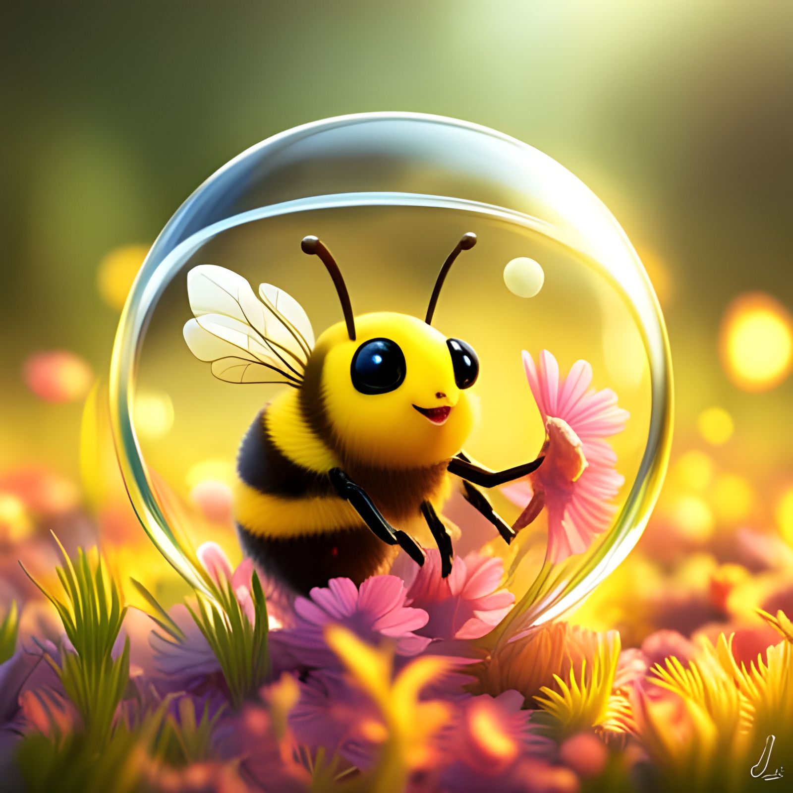 Bumble Bee Encased in Amber: 3D Digital Illustration