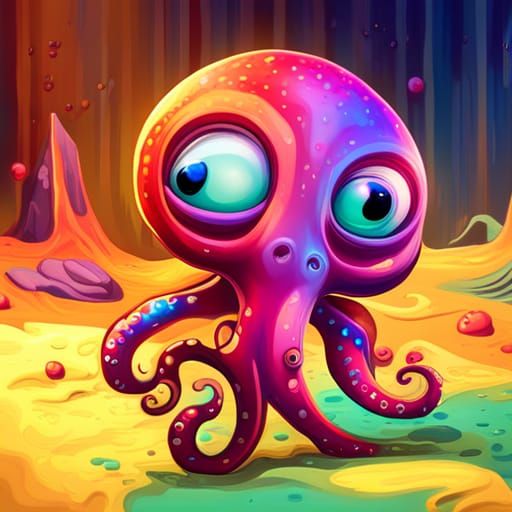 Polychromatic Alien Octopus Graffiti Art in 3D