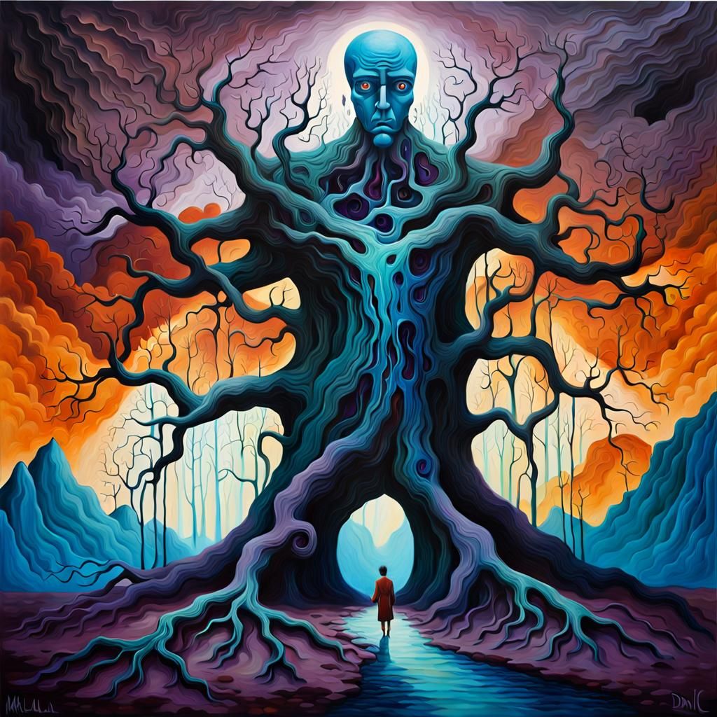 Surreal Figure Rising: Abstract Expressionist Painting