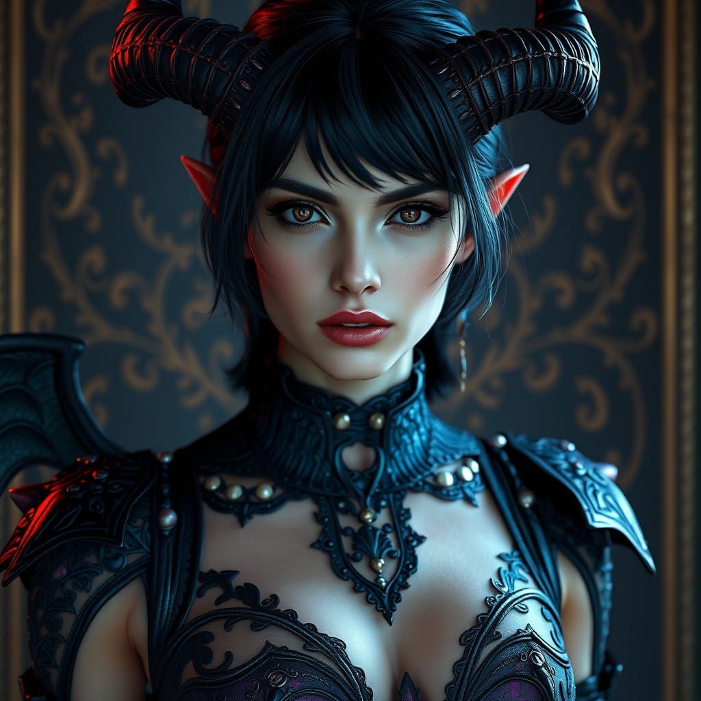 Elegant Dark Fantasy Demoness in Triadic Colors