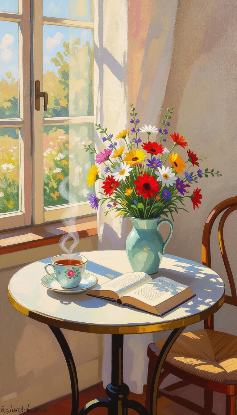 Impressionistic Oil Painting of a Cozy Breakfast Scene