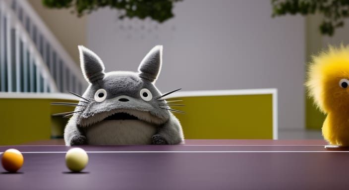Totoro and Big Bird Play Ping Pong
